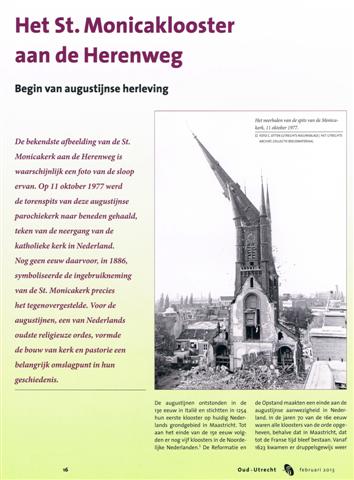 Het St. Monicaklooster aan de Herenweg / Brian Heffernan in: Oud-Utrecht, 2013, p. 16-20